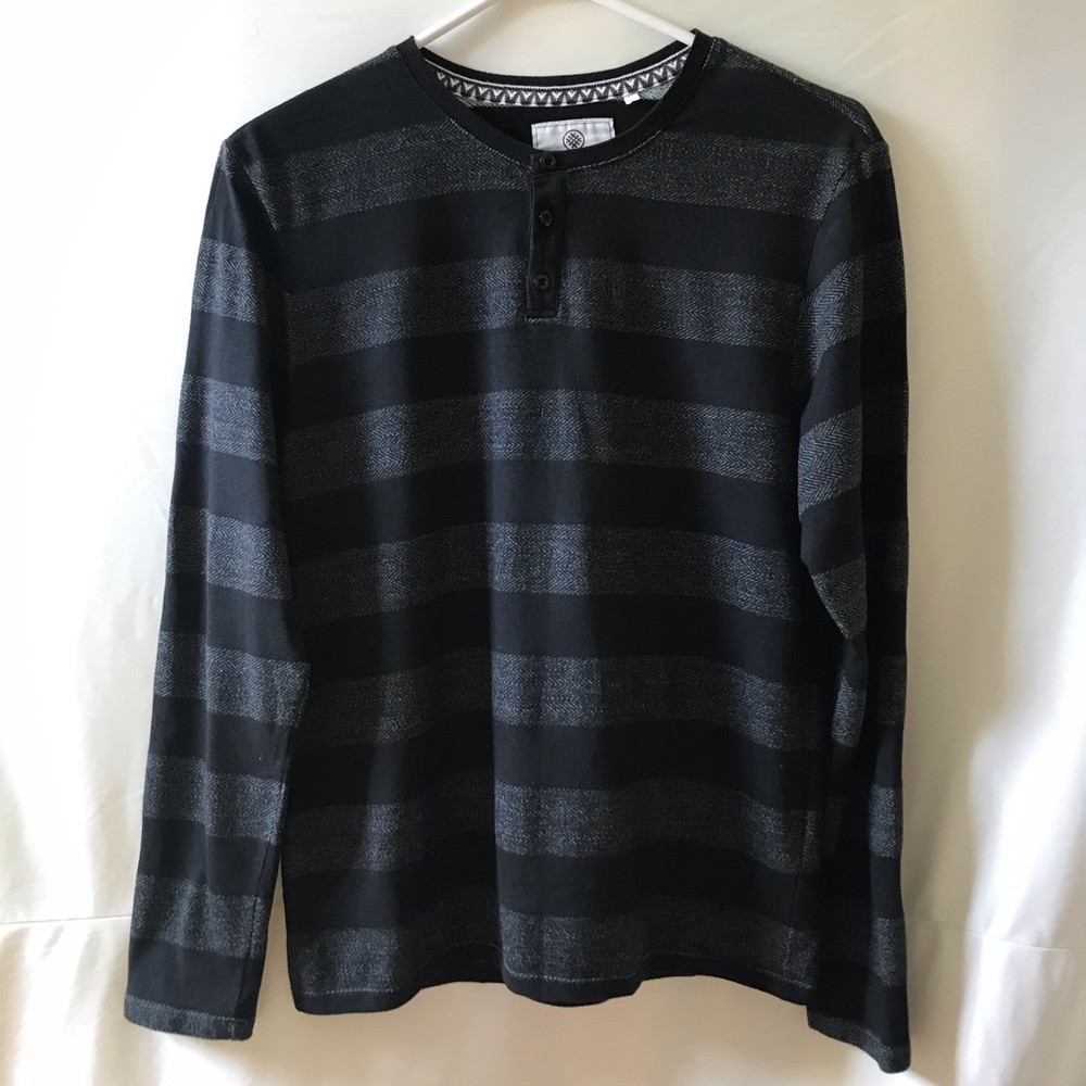 Gray and Black Striped Long Sleeve Shirt